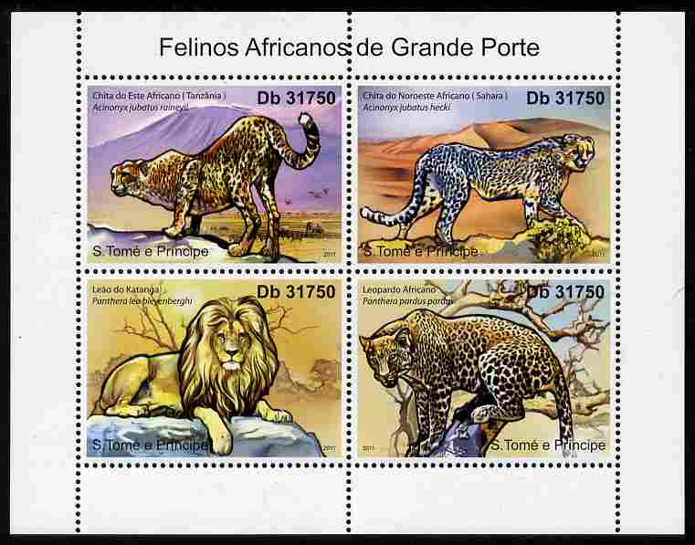 St Thomas & Prince Islands 2011 African Big Cats perf sheetlet containing 4 values unmounted mint