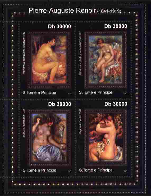St Thomas & Prince Islands 2011 Paintings by Renoir perf sheetlet containing 4 values unmounted mint