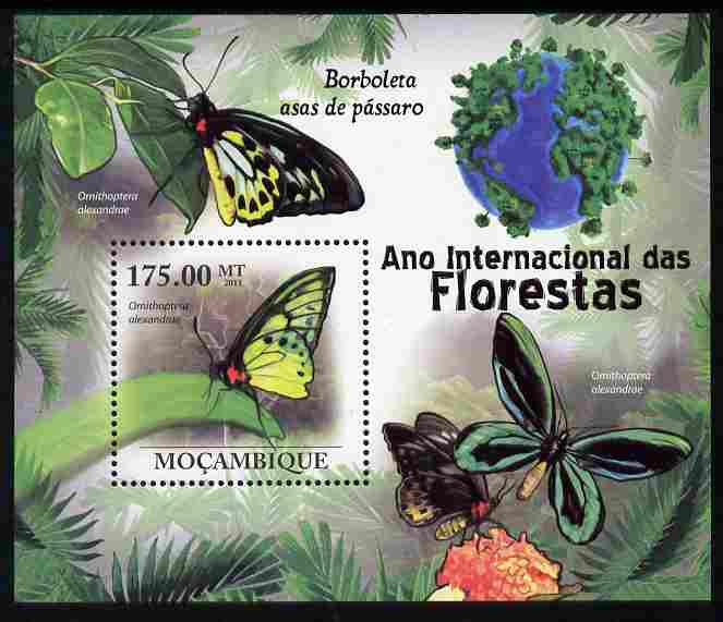 Mozambique 2011 International Year of Forests - Bird-Wing Butterflies perf s/sheet unmounted mint