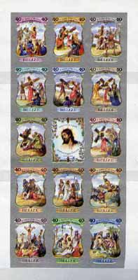 Belize 1988 Easter - Stations of the Cross sheetlet of 14 plus label IMPERF unmounted mint, as SG 1024a