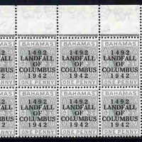 Bahamas 1942 KG6 Landfall of Columbus 1d pale slate upper two rows from right pane with distorted Y variety (R1/6) plus flaw between A & L on R2/3 etc unmounted mint SG 163var