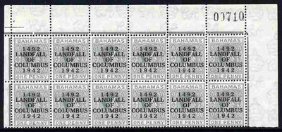 Bahamas 1942 KG6 Landfall of Columbus 1d pale slate upper two rows from right pane with distorted Y variety (R1/6) plus flaw between A & L on R2/3 etc unmounted mint SG 163var