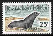 French Southern & Antarctic Territories 1956-60 Kerguelen fur seal 25f unmounted mint, SG 14