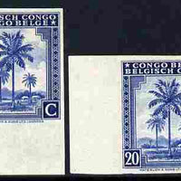 Belgian Congo 1942 Oil Palms 20c ultramarine two imperf marginal singles with bi-lingual inscription reversed, mounted mint