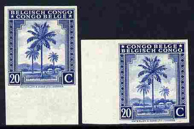 Belgian Congo 1942 Oil Palms 20c ultramarine two imperf marginal singles with bi-lingual inscription reversed, mounted mint
