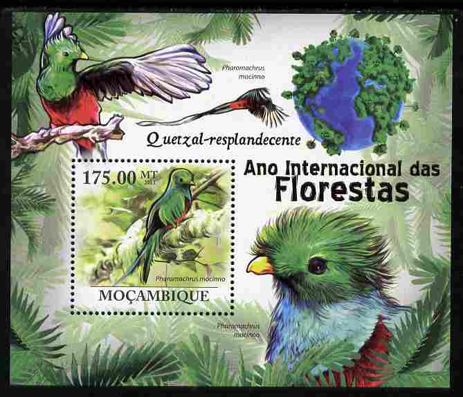 Mozambique 2011 International Year of the Forest - Resplendent Quetzal Birds perf s/sheet unmounted mint