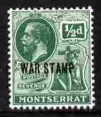 Montserrat 1917-18 KG5,War Tax 1/2d green (black opt) superb unmounted mint SG 61