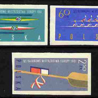 Poland 1961 European Canoeing Championships imperf set of 3 unmounted mint, SG 1246-8