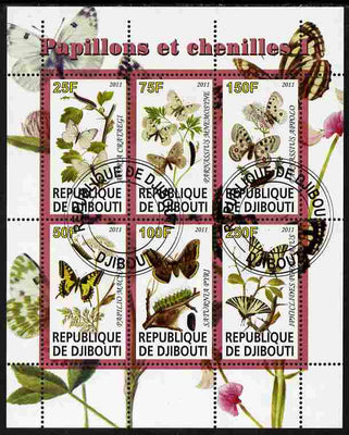 Djibouti 2011 Butterflies & Caterpillars #1 perf sheetlet containing 6 values fine cto used