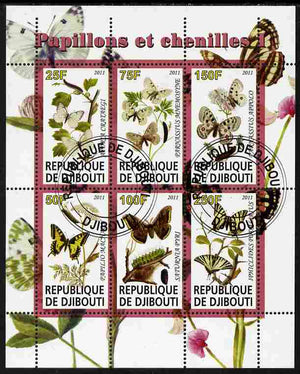 Djibouti 2011 Butterflies & Caterpillars #1 perf sheetlet containing 6 values fine cto used
