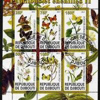 Djibouti 2011 Butterflies & Caterpillars #2 perf sheetlet containing 6 values fine cto used