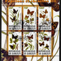 Djibouti 2011 Butterflies & Caterpillars #3 perf sheetlet containing 6 values fine cto used