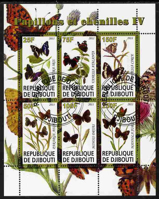 Djibouti 2011 Butterflies & Caterpillars #4 perf sheetlet containing 6 values fine cto used