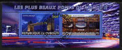Djibouti 2011 Bridges of the World #2 perf sheetlet containing 2 values fine cto used