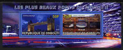 Djibouti 2011 Bridges of the World #2 perf sheetlet containing 2 values unmounted mint