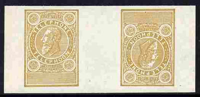 Belgium 1891 Telephone tete-beche interpaneau imperf proof pair undenominated in ochre on ungummed paper