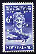 New Zealand 1958 30th Anniversary of First Air Crossing of Tasman Sea 6d unmounted mint, SG 766
