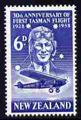 New Zealand 1958 30th Anniversary of First Air Crossing of Tasman Sea 6d unmounted mint, SG 766