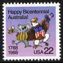 United States & Australia 1988 Joint Issue - Bicentenary of Australian Settlement 22c unmounted mint, SG 2332