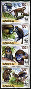 Angola 2011 WWF - Endangered Monkeys perf se-tenant strip of 4 unmounted mint