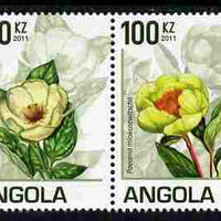 Angola 2011 Flowers - Peonies perf se-tenant strip of 4 unmounted mint