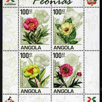 Angola 2011 Flowers - Peonies perf sheetlet containing set of 4 with Asian Stamp Exhibition logo in margin unmounted mint