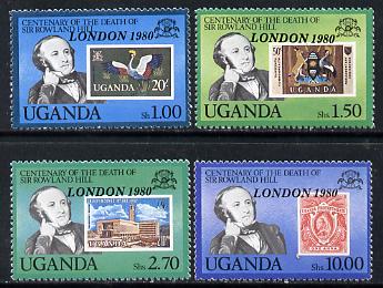 Uganda 1980 'London 1980' opt on Rowland Hill set of 4 unmounted mint, SG 317-20