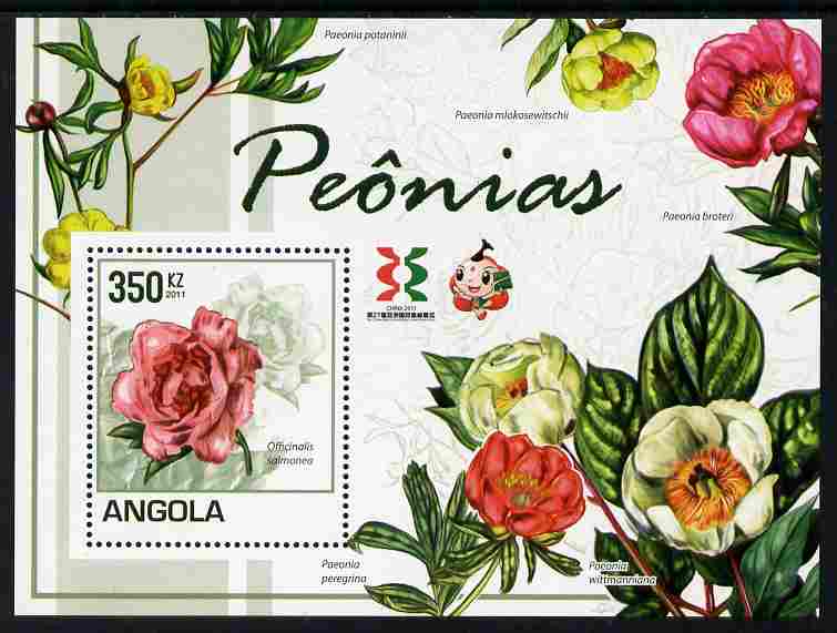 Angola 2011 Flowers - Peonies perf m/sheet with Asian Stamp Exhibition logo in margin unmounted mint