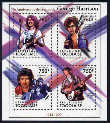 Togo 2011 Tenth Death Anniversary of George Harrison perf sheetlet containing 4 values unmounted mint