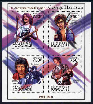 Togo 2011 Tenth Death Anniversary of George Harrison perf sheetlet containing 4 values unmounted mint