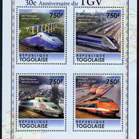 Togo 2011 30th Anniversary of TGV perf sheetlet containing 4 values unmounted mint