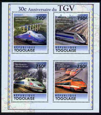 Togo 2011 30th Anniversary of TGV perf sheetlet containing 4 values unmounted mint
