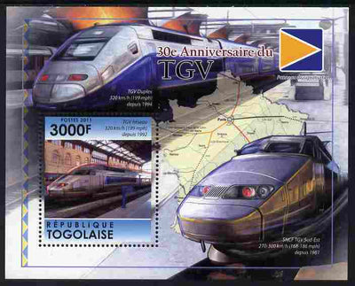 Togo 2011 30th Anniversary of TGV perf m/sheet unmounted mint