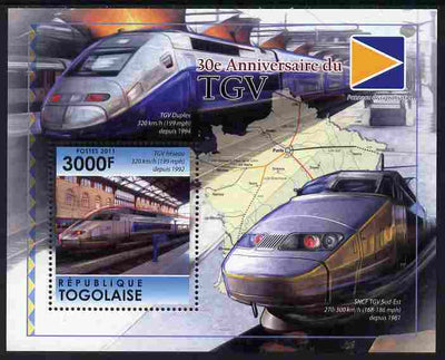 Togo 2011 30th Anniversary of TGV perf m/sheet unmounted mint