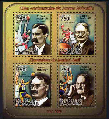 Togo 2011 150th Birth Anniversary of James Naismith (basketball) perf sheetlet containing 4 values unmounted mint