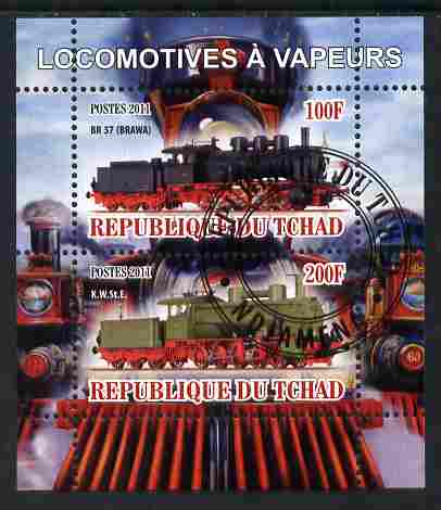 Chad 2011 Steam Locomotives perf sheetlet containing 2 values cto used