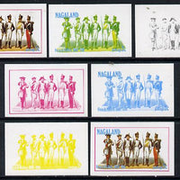 Nagaland 1977 French Militia 2c set of 7 imperf progressive colour proofs comprising the 4 individual colours plus 2, 3 and all 4-colour composites unmounted mint