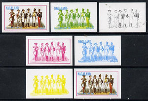 Nagaland 1977 French Militia 2c set of 7 imperf progressive colour proofs comprising the 4 individual colours plus 2, 3 and all 4-colour composites unmounted mint