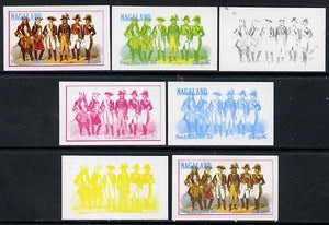 Nagaland 1977 French Militia 3c set of 7 imperf progressive colour proofs comprising the 4 individual colours plus 2, 3 and all 4-colour composites unmounted mint