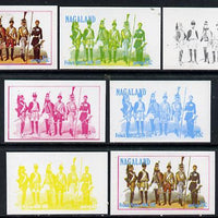 Nagaland 1977 French Militia 15c set of 7 imperf progressive colour proofs comprising the 4 individual colours plus 2, 3 and all 4-colour composites unmounted mint