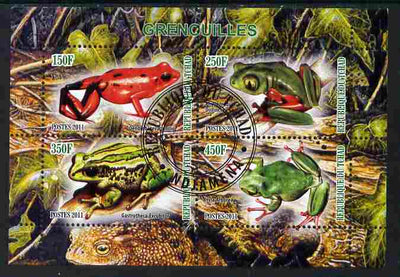 Chad 2011 Frogs #1 perf sheetlet containing 4 values cto used