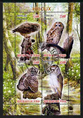 Chad 2011 Owls perf sheetlet containing 4 values cto used