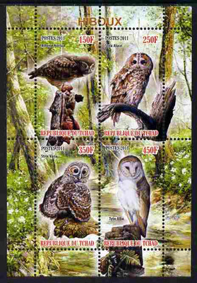 Chad 2011 Owls perf sheetlet containing 4 values unmounted mint