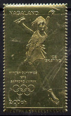 Nagaland 1972 Olympics (Ice Skating) 2ch value embossed in gold foil (perf) unmounted mint