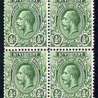 St Vincent 1913-17 KG5 1/2d green watermarked MCA block of 4 unmounted mint SG 108