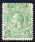 St Vincent 1913-17 KG5 1/2d pale yellow-green (unlisted shade) watermarked MCA unmounted mint as SG 108