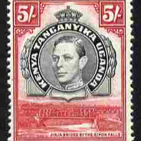 Kenya, Uganda & Tanganyika 1938-54 KG6 Nile Bridge at Ripon Falls 5s black & carmine P13.25 x 13.75 mounted mint SG148b