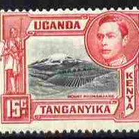 Kenya, Uganda & Tanganyika 1938-54 KG6 Mt Kilimanjaro 15c black & rose-red P13.25 mounted mint SG137