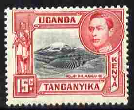 Kenya, Uganda & Tanganyika 1938-54 KG6 Mt Kilimanjaro 15c black & rose-red P13.25 mounted mint SG137