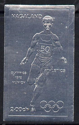Nagaland 1972 Olympics (Athletics) 2ch value embossed in silver foil (imperf) unmounted mint